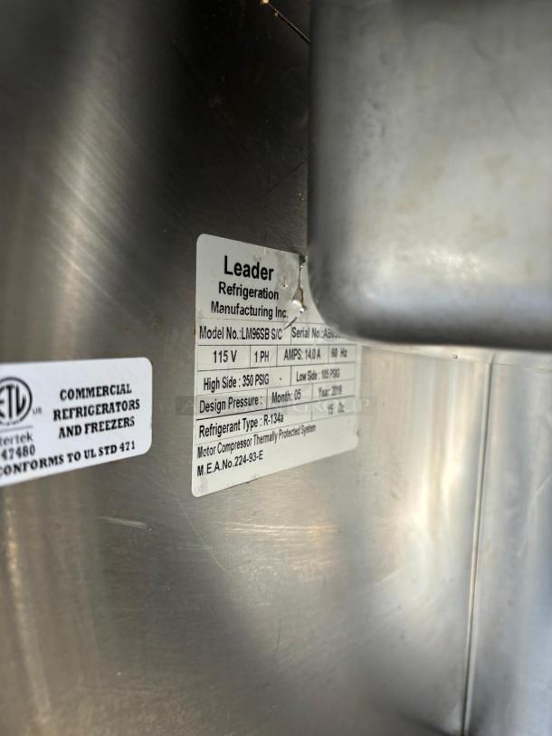 Leader Refrigeration LM96B 96" Sandwich Prep Table Cooler, 3 1/2 Door and 3 Shelves - Image 3 of 3