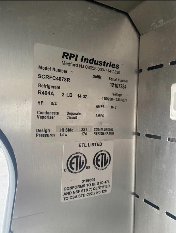 RPI Industries Model  SCRFC4878R Open Front Refrigerated Display Case. Not Tested, Missing Plug. - Image 4 of 4