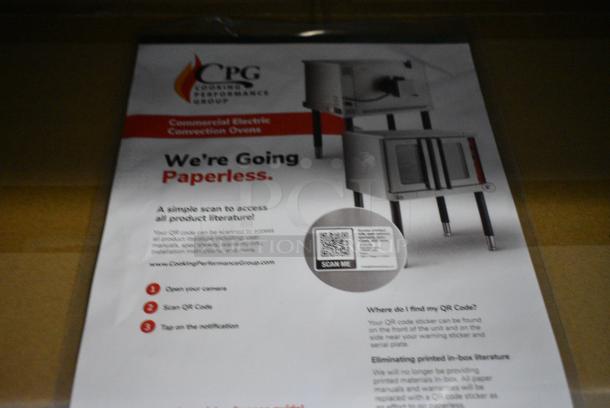 BRAND NEW SCRATCH AND DENT! Cooking Performance Group CPG 351FEC100D Stainless Steel Commercial Electric Powered Full Size Convection Oven w/ View Through Door, Thermostatic Controls and Metal Legs. 240 Volts, 1 Phase. - Image 3 of 10