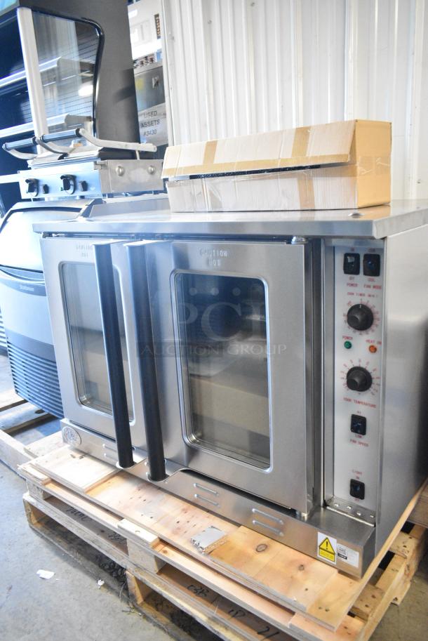 BRAND NEW SCRATCH AND DENT! Cooking Performance Group CPG 351FEC100D Stainless Steel Commercial Electric Powered Full Size Convection Oven w/ View Through Door, Thermostatic Controls and Metal Legs. 240 Volts, 1 Phase. - Image 4 of 10