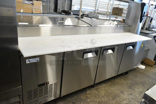 BRAND NEW SCRATCH AND DENT! 2024 Avantco 178APPT91HC Stainless Steel Commercial Pizza Prep Table on Commercial Casters. 115 Volts, 1 Phase. Tested and Working! - Image 1 of 9