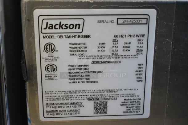 BRAND NEW SCRATCH AND DENT! 2024 Jackson DELTA HT-E-SEER Stainless Steel Commercial Hi Temp High Temperature Short Sanitizing Glasswasher with Energy Recovery. 208/230 Volts, 1 Phase. - Image 6 of 6