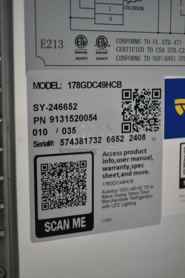 BRAND NEW SCRATCH AND DENT! 2024 Avantco 178GDC49HCB Metal Commercial 2 Door Reach In Cooler Merchandiser w/ Poly Coated Racks. 115 Volts, 1 Phase. Tested and Working! - Image 2 of 8