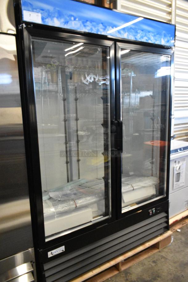 BRAND NEW SCRATCH AND DENT! 2024 Avantco 178GDC49HCB Metal Commercial 2 Door Reach In Cooler Merchandiser w/ Poly Coated Racks. 115 Volts, 1 Phase. Tested and Working! - Image 3 of 8