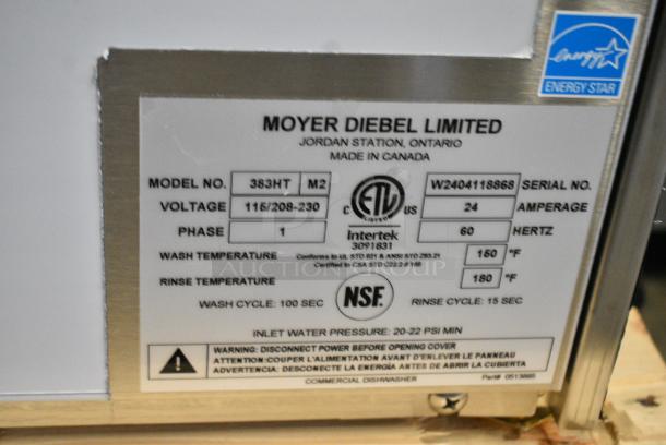 BRAND NEW SCRATCH AND DENT! Moyer Diebel 383HT Stainless Steel Commercial Undercounter Hi Temp High Temperature Dishwasher. 115/208-230 Volts, 1 Phase. - Image 6 of 6