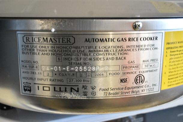 BRAND NEW SCRATCH AND DENT! Rice Master RM-55P-R Liquid Propane 110 Cup (55 Cup Raw) Gas Rice Cooker and Warmer. - Image 7 of 8