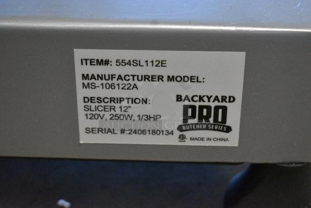 BRAND NEW SCRATCH AND DENT! 2024 Backyard Pro 554SL112E Butcher Series 12" Manual Gravity Feed Meat Slicer. 120 Volts, 1 Phase. Tested and Working! - Image 6 of 6