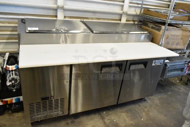 BRAND NEW SCRATCH AND DENT! 2023 Avantco 178APPT71HC Stainless Steel Commercial Pizza Prep Table on Commercial Casters. 115 Volts, 1 Phase. Tested and Working! - Image 1 of 8