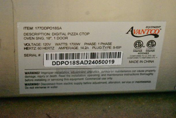 BRAND NEW SCRATCH AND DENT! Avantco 177DDPO18SA Stainless Steel Commercial Single 18" Deck Countertop Pizza / Bakery Oven with Digital Controls. 120 Volts, 1 Phase. Tested and Working! - Image 5 of 5