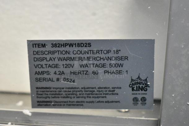BRAND NEW SCRATCH AND DENT! Carnival King 382HPW18D2S Stainless Steel Commercial 18" Full Service Warmer / Merchandiser. 120 Volts, 1 Phase. Cannot Test Due To Missing Power Cord - Image 5 of 5