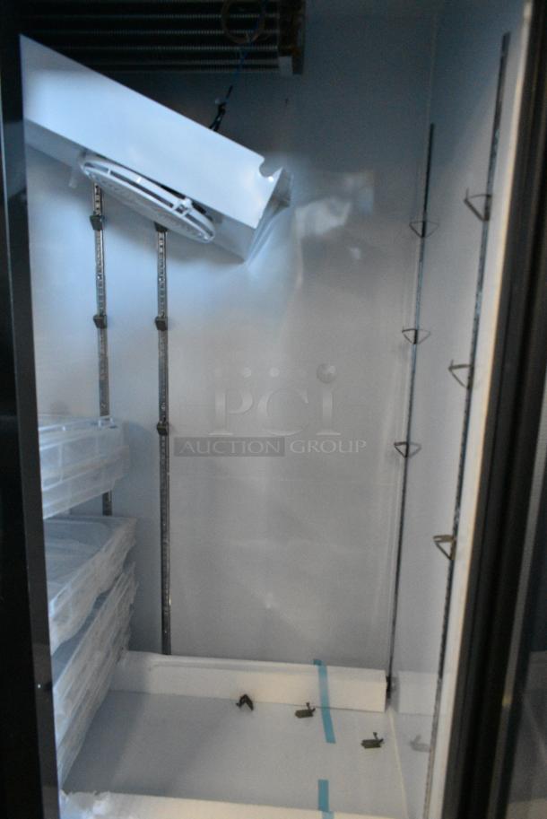 BRAND NEW SCRATCH AND DENT! Mainstreet 829GMC49B Metal Commercial 2 Door Reach In Cooler Merchandiser w/ Poly Coated Racks on Commercial Casters. 120 Volts, 1 Phase. Tested and Does Not Power On - Image 4 of 7