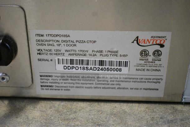 BRAND NEW SCRATCH AND DENT! Avantco 177DDPO18SA Stainless Steel Single 18" Deck Countertop Pizza / Bakery Oven with Digital Controls. 120 Volts, 1 Phase. Tested and Working! - Image 7 of 7