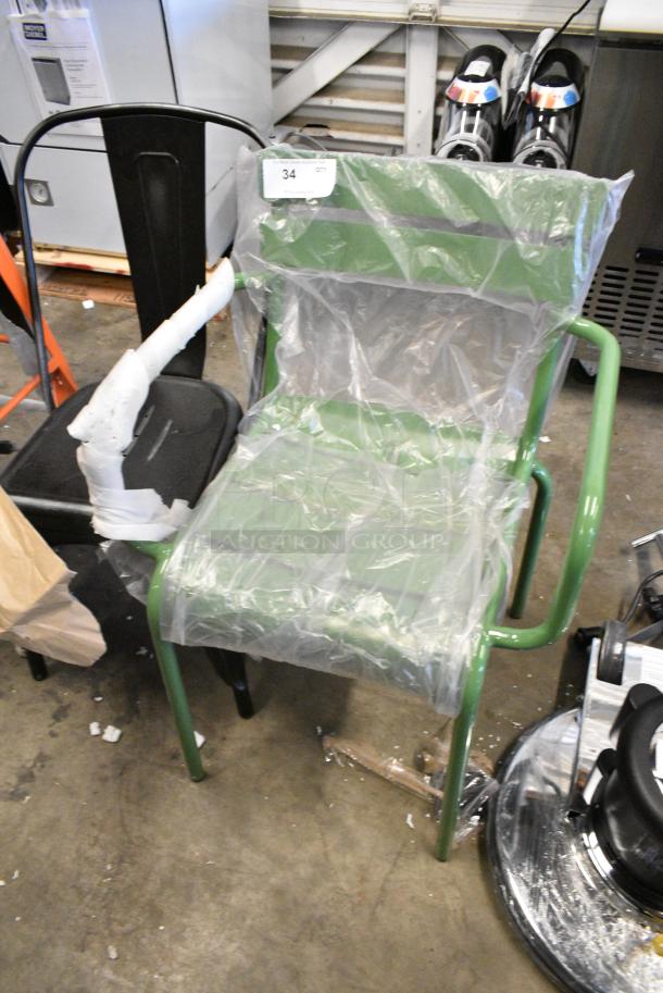 BRAND NEW SCRATCH AND DENT! Green Metal Dining Height Patio Chair. - Image 1 of 2