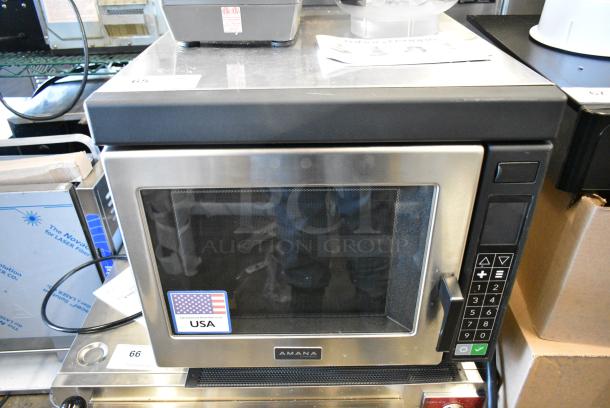 BRAND NEW SCRATCH AND DENT! 2024 Amana Stainless Steel Commercial Countertop Microwave Oven. 208/240 Volts. - Image 1 of 4