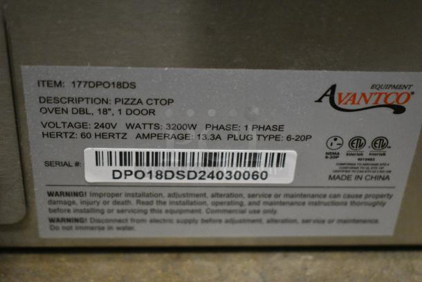 BRAND NEW SCRATCH AND DENT! Avantco 177DPO18DS Stainless Steel Commercial Countertop Double Deck Pizza/Bakery Oven., 240 Volts, 1 Phase. - Image 5 of 5