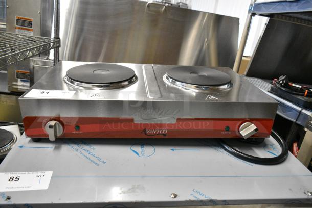 BRAND NEW SCRATCH AND DENT! Avantco 177EB202SBSA Stainless Steel Double Burner Solid Top Stainless Steel Portable Electric Side-by-Side Hot Plate. 120 Volts, 1 Phase. - Image 1 of 3