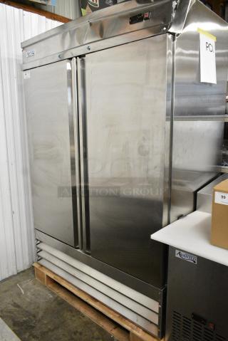 BRAND NEW! 2024 Avantco 178SS2RHC Stainless Steel Commercial 2 Door Reach In Cooler w/ Poly Coated Racks. 115 Volts, 1 Phase. Tested and Does Not Power On