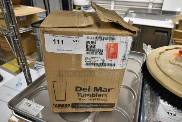 BRAND NEW SCRATCH AND DENT! Box of Del Mar Cambro D16608 Del Mar 16 oz. Sapphire Blue Customizable SAN Plastic Tumbler - 36/Case - Image 2 of 3