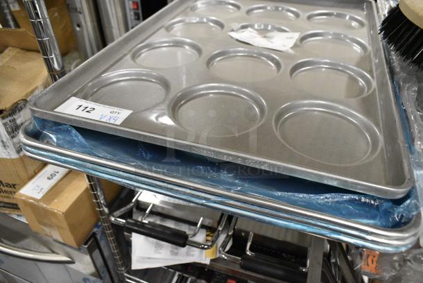 4 BRAND NEW SCRATCH AND DENT! Items Including Chicago Metallic 41005 Glazed Aluminized Steel 12 Mold 5.09 oz. Individual Hamburger Bun / Muffin Top / Cookie Pan - 17 3/4" x 25 3/4" and 3 Metal Full Size Baking Pans. 4 Times Your Bid! - Image 3 of 3