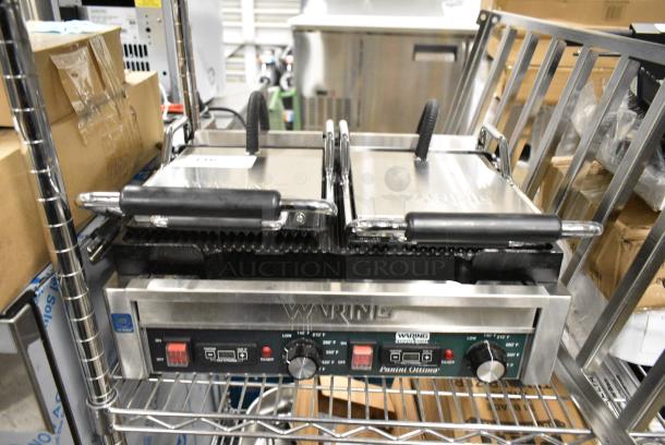 BRAND NEW SCRATCH AND DENT! Waring WPG300T Stainless Steel Commercial Countertop Double Panini Press. 240 Volts. - Image 1 of 4