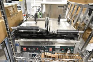 BRAND NEW SCRATCH AND DENT! Waring WPG300T Stainless Steel Commercial Countertop Double Panini Press. 240 Volts.
