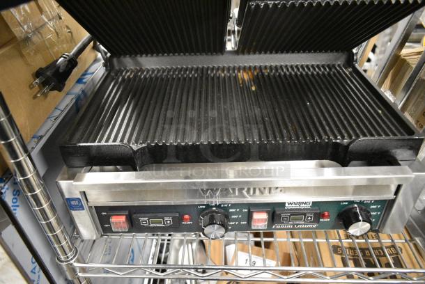 BRAND NEW SCRATCH AND DENT! Waring WPG300T Stainless Steel Commercial Countertop Double Panini Press. 240 Volts. - Image 2 of 4