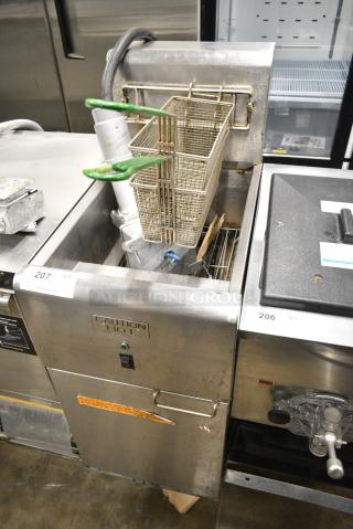 Frymaster SR14ESD Stainless Steel Commercial Floor Style Electric Powered Deep Fat Fryer w/ 2 Metal Fry Baskets. 240 Volts, 1 Phase.