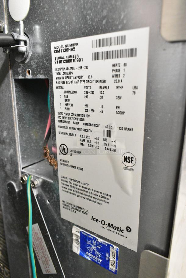 2021 Ice-O-Matic CIM1136HA5 Stainless Steel Commercial Ice Machine Head. 208-230 Volts, 1 Phase. - Image 4 of 4