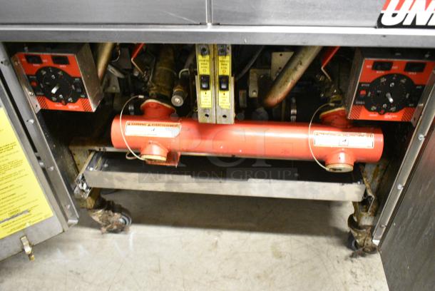 Vulcan 2VK45AF-1 Stainless Steel Commercial Floor Style Deep Fat Fryer w/ Dumping Station and 2 Metal Fry Baskets on Commercial Casters. 140,000 BTU. - Image 5 of 6