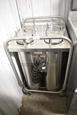 Shelleymatic Stainless Steel Commercial Floor Style 4 Well Plate Return on Commercial Casters.