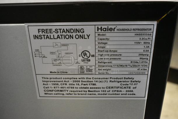 Haier HNSE032BB Metal Mini Cooler. 115 Volts, 1 Phase. Tested and Working! - Image 5 of 5