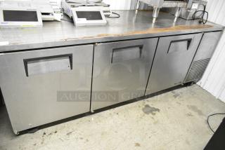 2018 True TUC-93-HC Stainless Steel Commercial 3 Door Undercounter Cooler on Commercial Casters. 115 Volts, 1 Phase. Tested and Powers On But Does Not Get Cold