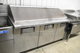 True TSSU-72-30M-B Stainless Steel Commercial Sandwich Salad Prep Table Bain Marie Mega Top on Commercial Casters. 115 Volts, 1 Phase. Tested and Powers On But Does Not Get Cold