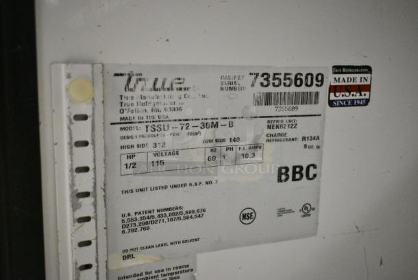 True TSSU-72-30M-B Stainless Steel Commercial Sandwich Salad Prep Table Bain Marie Mega Top on Commercial Casters. 115 Volts, 1 Phase. Tested and Powers On But Does Not Get Cold - Image 9 of 9