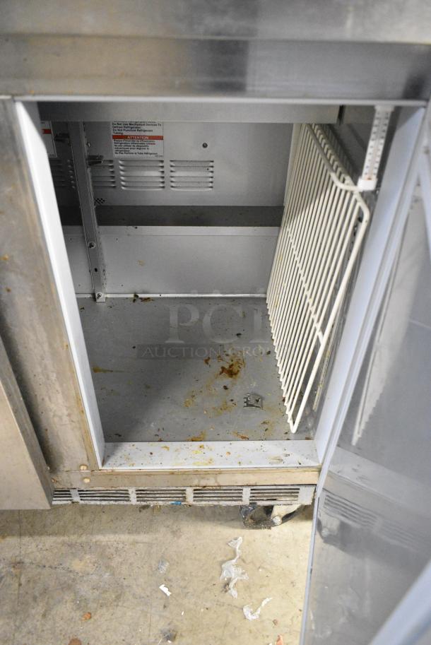 Beverage Air SPE36HC-10 Stainless Steel Commercial Sandwich Salad Prep Table Bain Marie Mega Top on Commercial Casters. 115 Volts, 1 Phase. Tested and Working! - Image 6 of 7