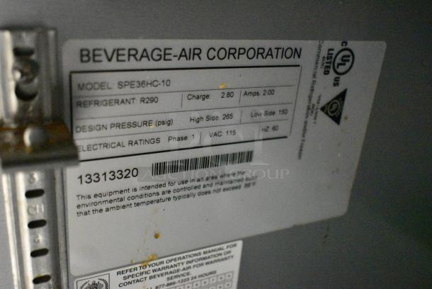 Beverage Air SPE36HC-10 Stainless Steel Commercial Sandwich Salad Prep Table Bain Marie Mega Top on Commercial Casters. 115 Volts, 1 Phase. Tested and Working! - Image 7 of 7