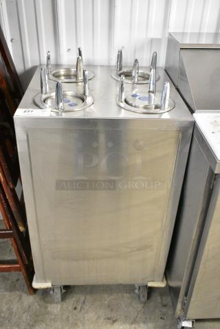Shelleymatic Stainless Steel Commercial Floor Style 4 Well Plate Return on Commercial Casters.
