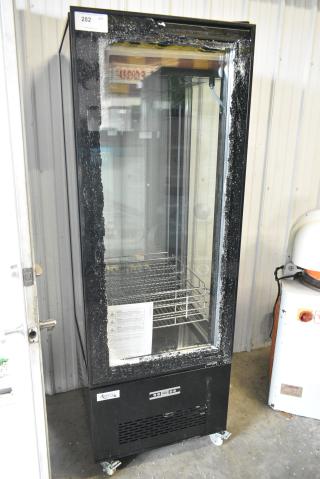 Avantco 193GD4C15HCB Metal Commercial Black 4-Sided Glass Refrigerated Display Case Merchandiser. See Pictures for Broken Glass. 110-120 Volts, 1 Phase. Tested and Does Not Power On