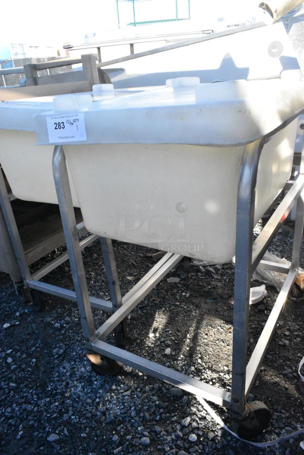 White Poly Ingredient Bin w/ Metal Commercial Cart on Commercial Casters. - Image 1 of 3