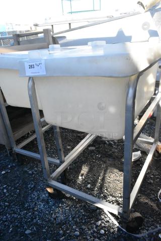 White Poly Ingredient Bin w/ Metal Commercial Cart on Commercial Casters.