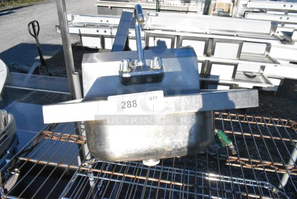 Stainless Steel Single Bay Wall Mount Sink w/ Faucet and Handles. - Image 1 of 4