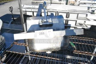 Stainless Steel Single Bay Wall Mount Sink w/ Faucet and Handles.