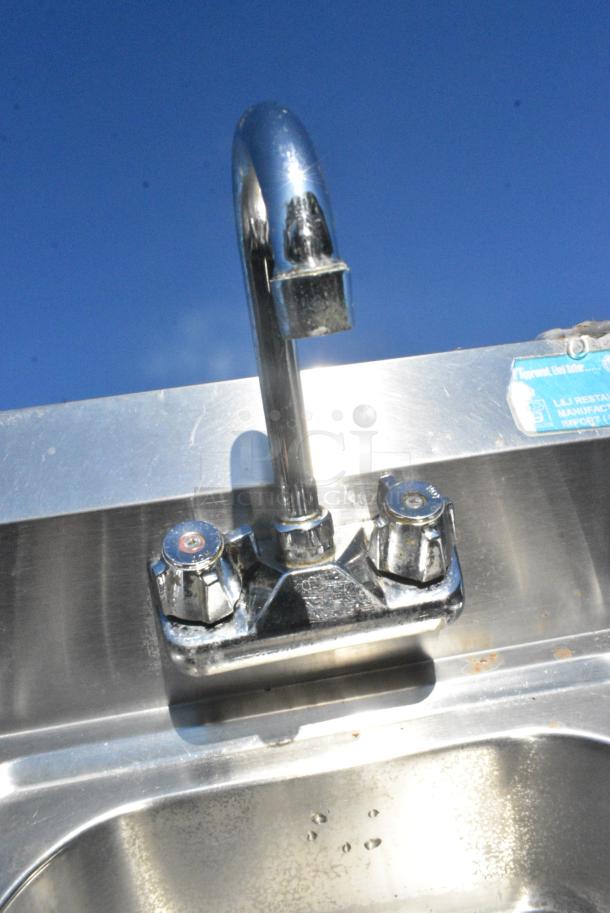 Stainless Steel Single Bay Wall Mount Sink w/ Faucet and Handles. - Image 3 of 4