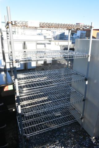 Chrome Finish 5 Tier Wire Shelving Unit. BUYER MUST DISMANTLE. PCI CANNOT DISMANTLE FOR SHIPPING. PLEASE CONSIDER FREIGHT CHARGES.