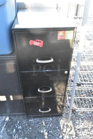 Black Metal 3 Drawer Filing Cabinet.