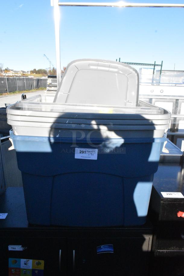 ALL ONE MONEY! Lot of 5 Poly Bins w/ 1 Lid. - Image 1 of 4