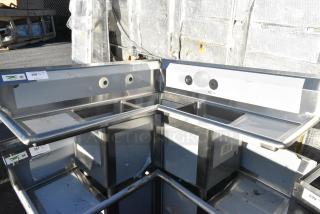 BRAND NEW SCRATCH AND DENT! Regency 600S3141414C Stainless Steel L Shaped 3 Bay Sink w/ Dual Drain Boards. No Legs. Bays 14x14x14. Drain Boards 12x15