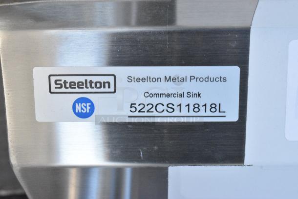 BRAND NEW SCRATCH AND DENT! Steelton 522CS11818L Stainless Steel Commercial Single Bay Sink w/ Left Side Drain Board. No Legs. Bay 18x18x12. Drain Board 16x20 - Image 4 of 4