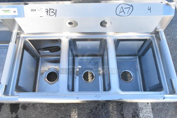 BRAND NEW SCRATCH AND DENT! Regency 600S31014 Stainless Steel 3 Bay Sink w/ Drains. Bay 14x12 - Image 6 of 11