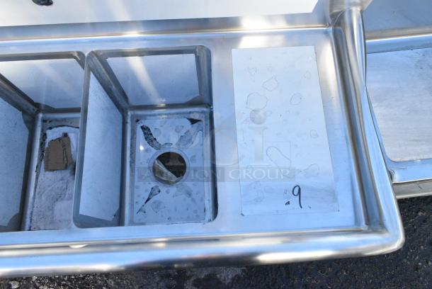 BRAND NEW SCRATCH AND DENT! Steelton 522CS31014LR Stainless Steel 3 Bay Sink w/ Dual Drain Boards. No Legs. Bays 10x14x12. Drain Boards 10x16 - Image 2 of 5